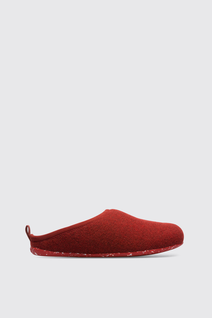Side view of Wabi Red-brown wool men's slipper