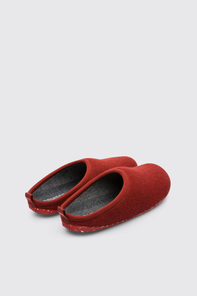 Back view of Wabi Red-brown wool men's slipper