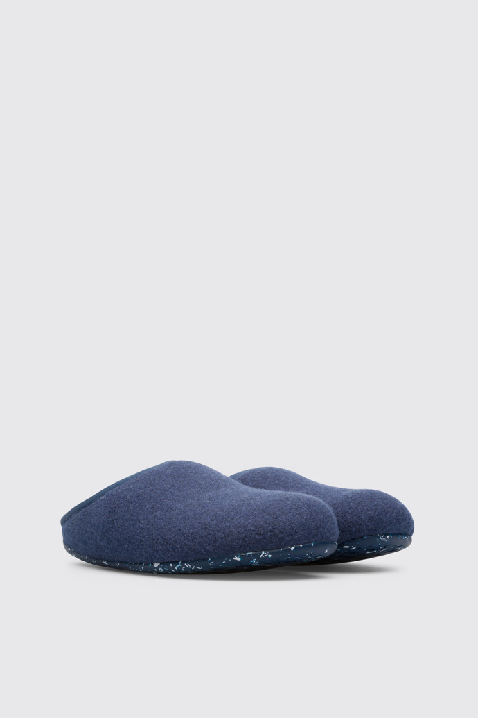 Front view of Wabi Blue wool men's slipper