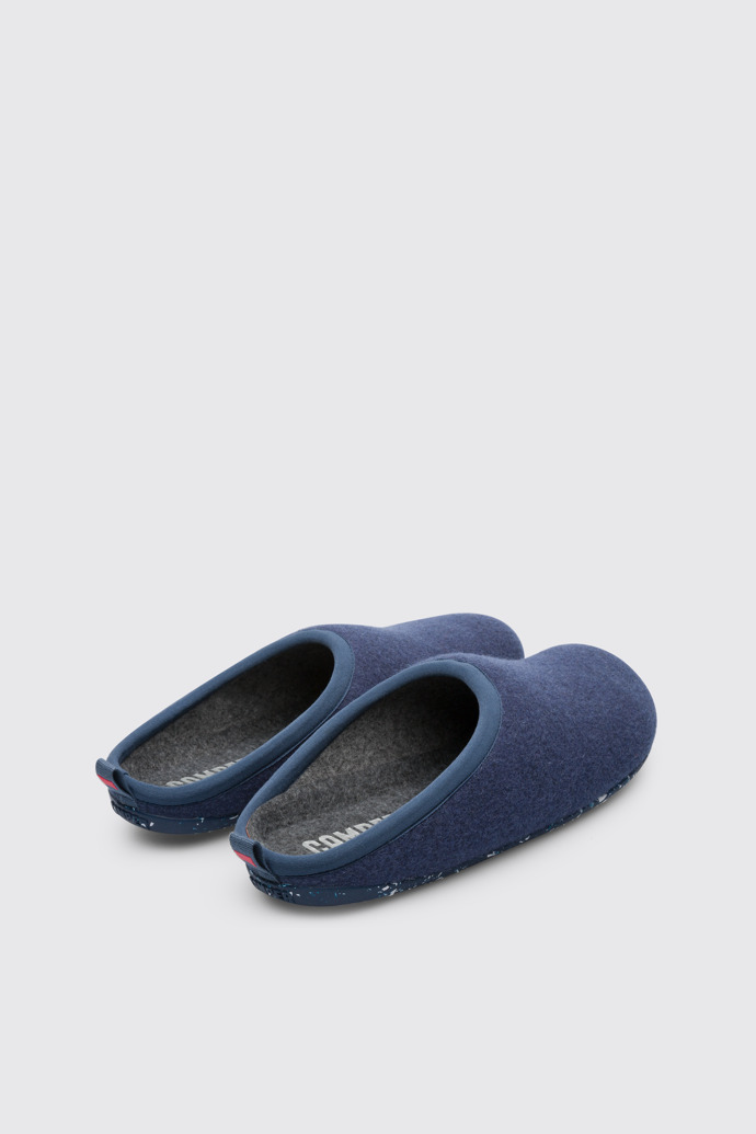 Back view of Wabi Blue wool men's slipper