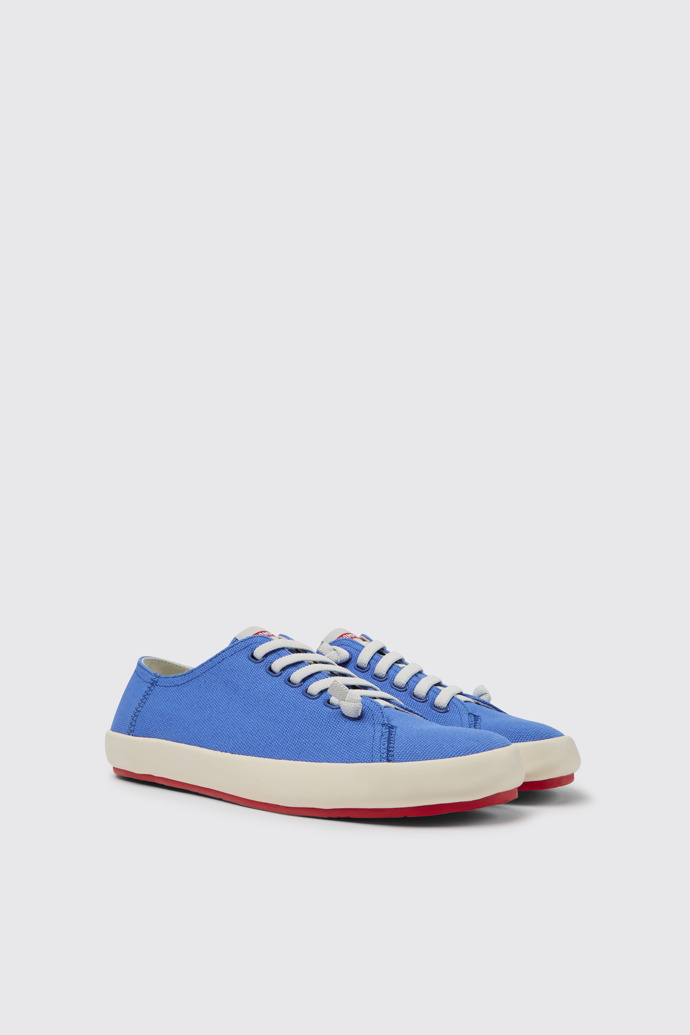 Front view of Peu Rambla Blue recycled cotton sneakers for men
