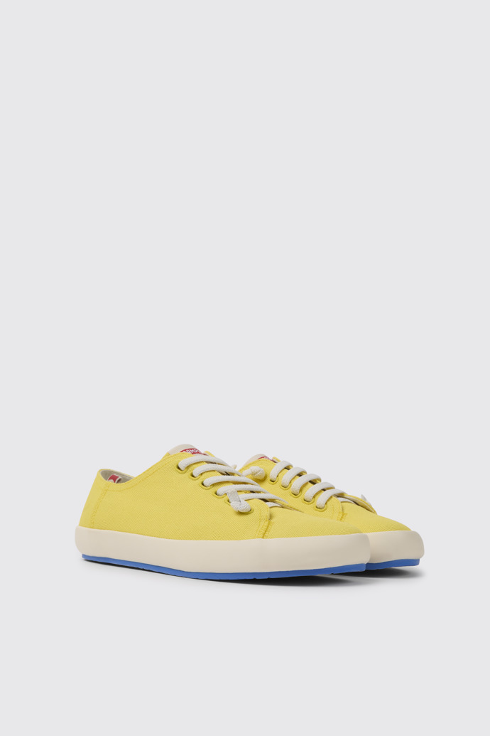 Front view of Peu Rambla Yellow recycled cotton sneakers for men