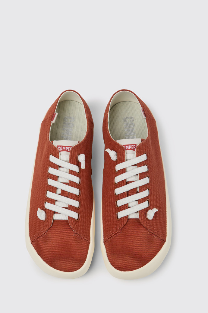 Overhead view of Peu Rambla Red recycled cotton sneakers for men