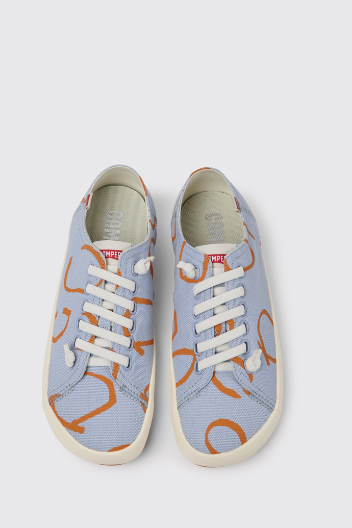 Overhead view of Peu Rambla Blue and orange printed sneakers for men