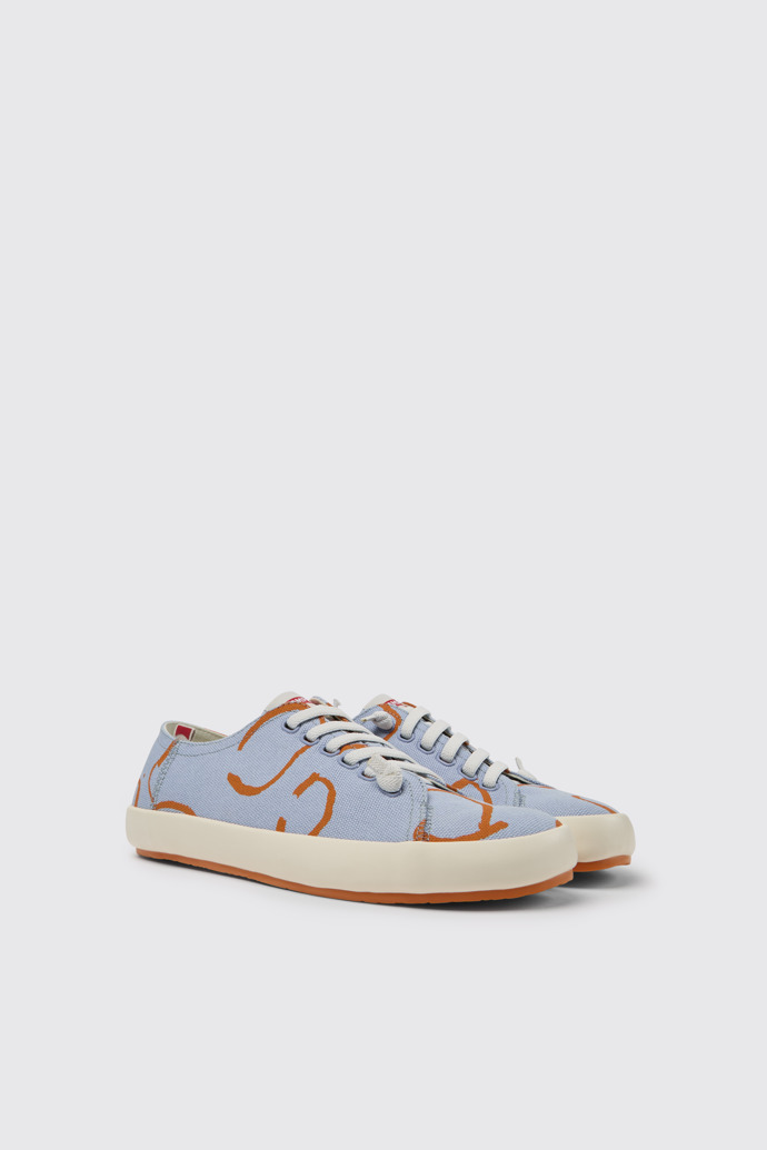 Front view of Peu Rambla Blue and orange printed sneakers for men
