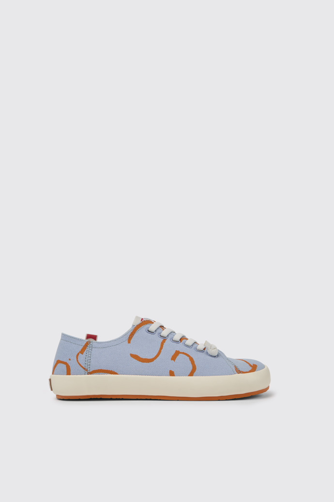 Side view of Peu Rambla Blue and orange printed sneakers for men