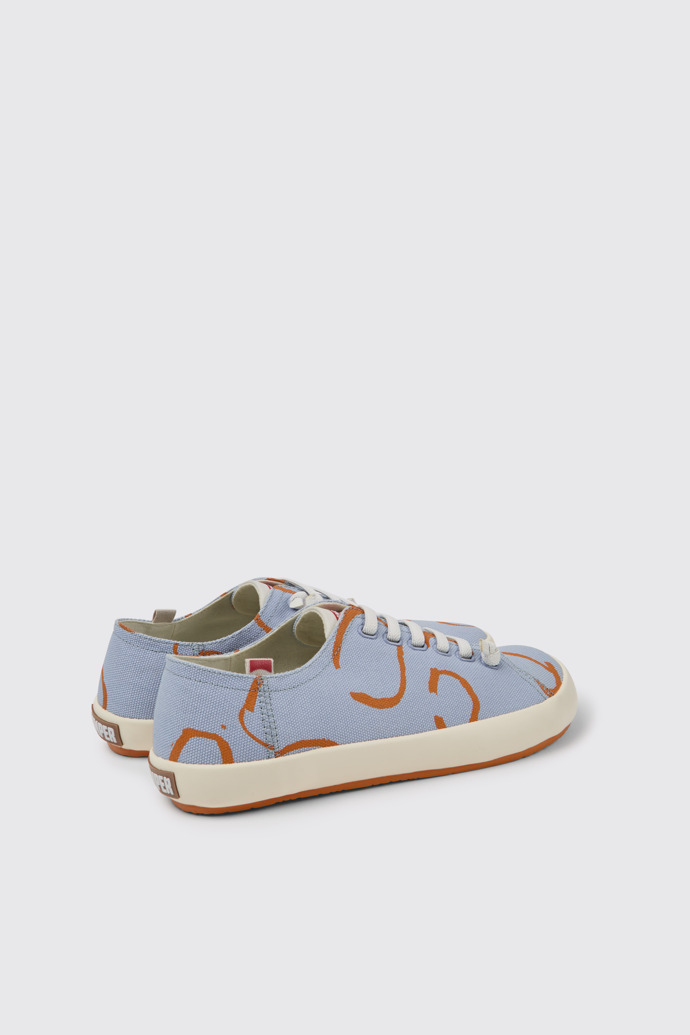 Back view of Peu Rambla Blue and orange printed sneakers for men