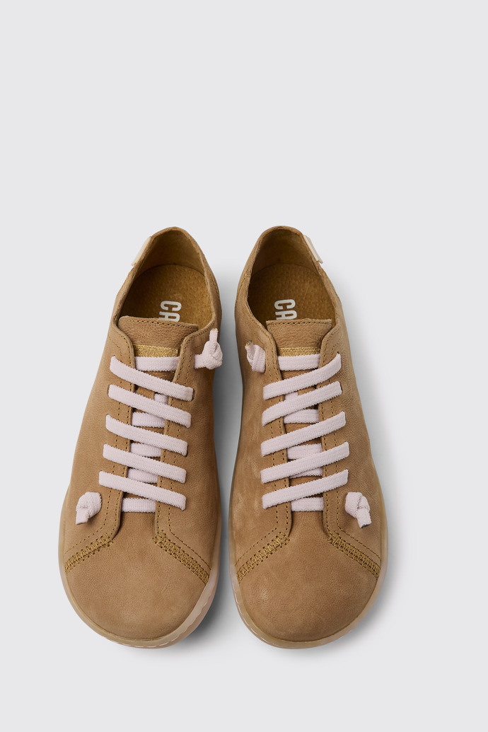 Overhead view of Peu Brown leather shoes for women