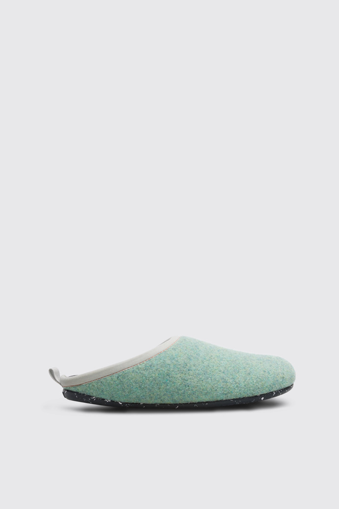 Side view of Wabi Light green grey wool woman's slipper