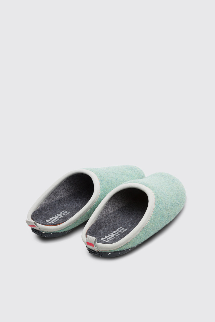 Back view of Wabi Light green grey wool woman's slipper