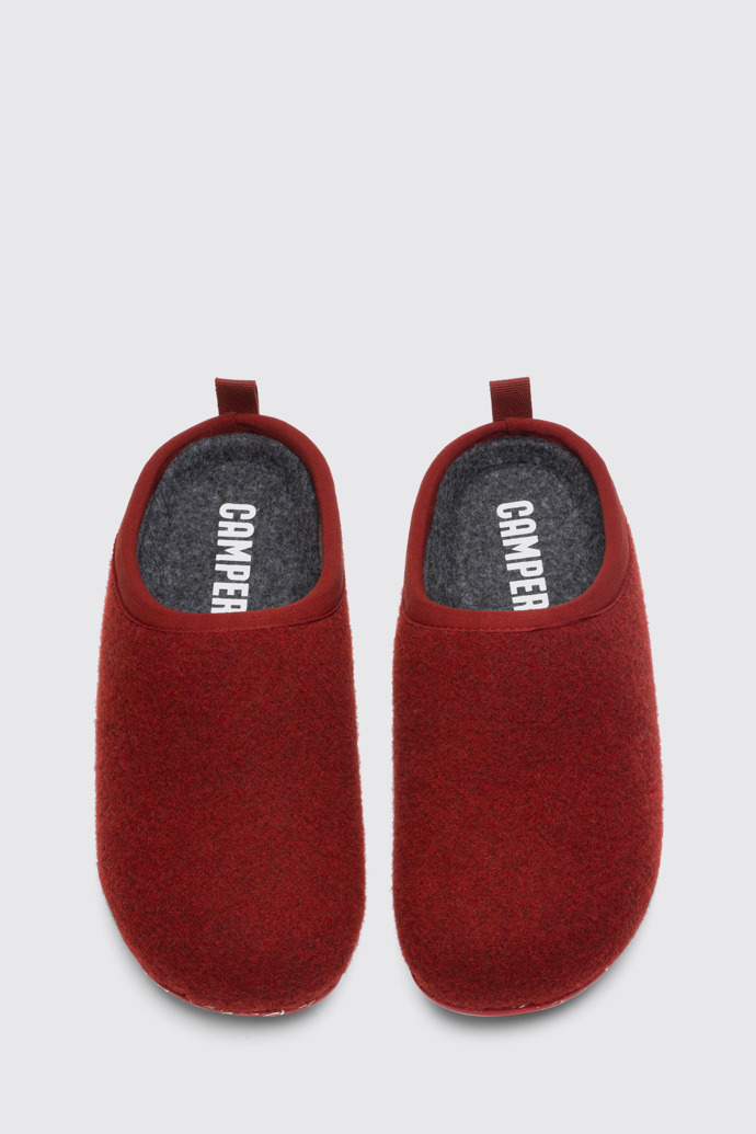 Overhead view of Wabi Red-brown wool woman's slipper