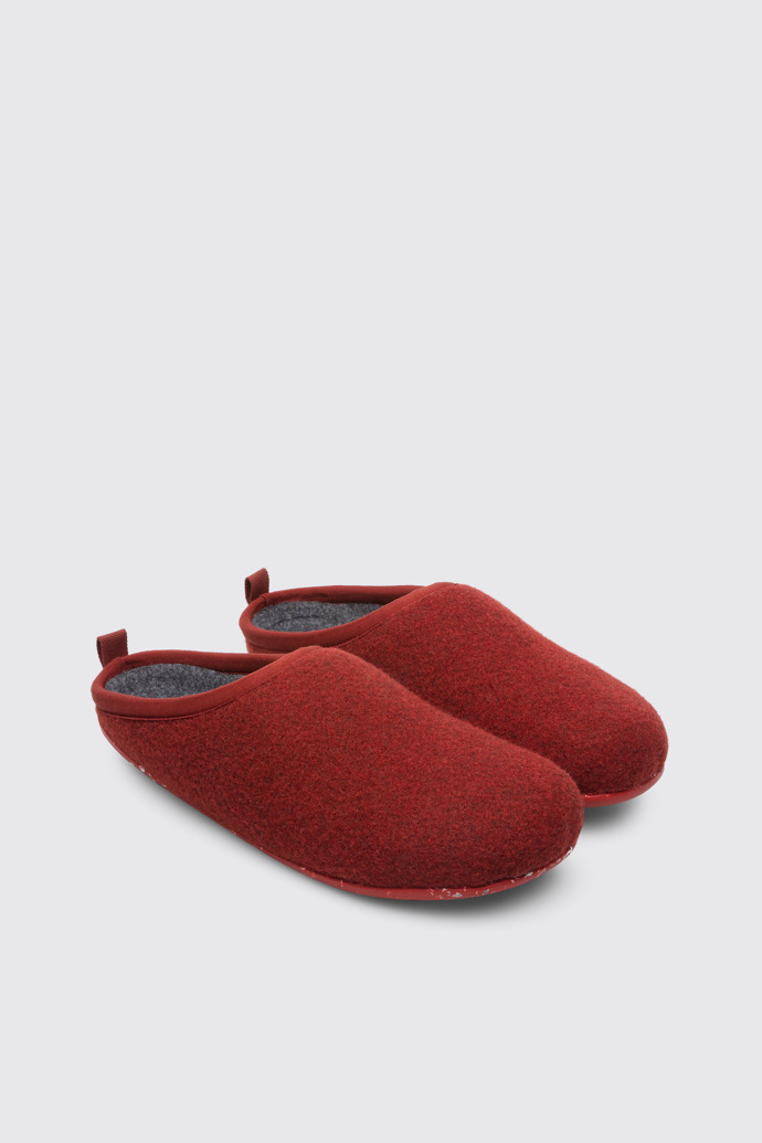 Front view of Wabi Red-brown wool woman's slipper
