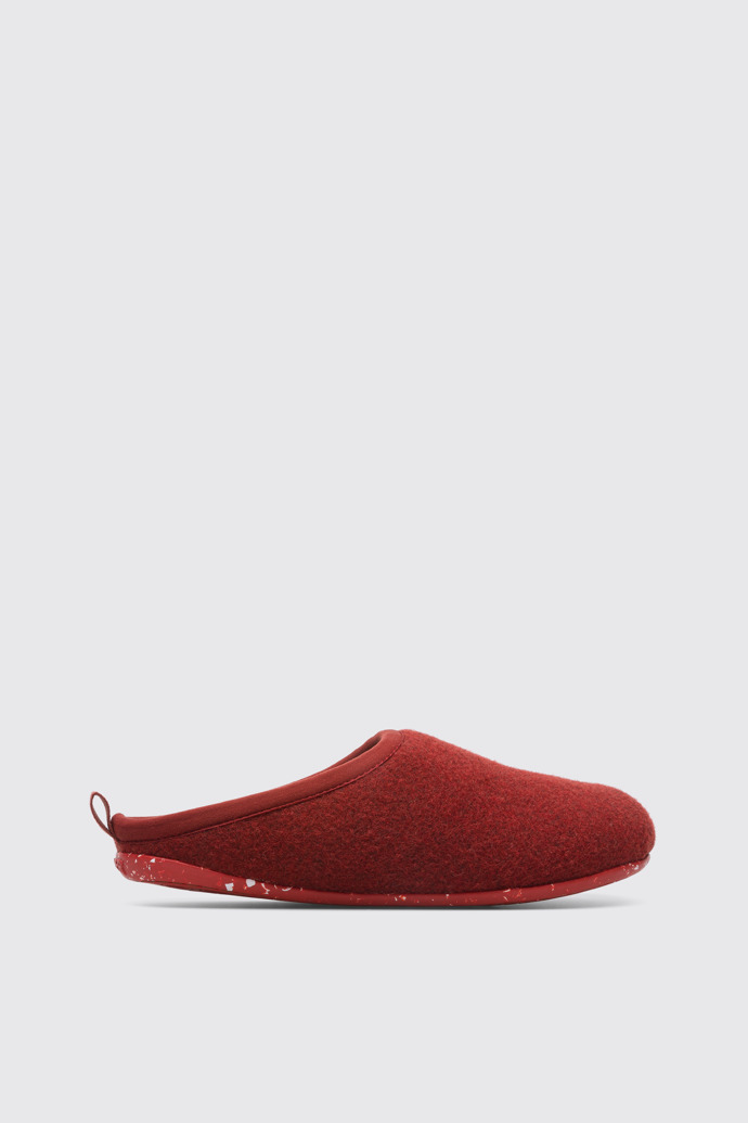 Side view of Wabi Red-brown wool woman's slipper