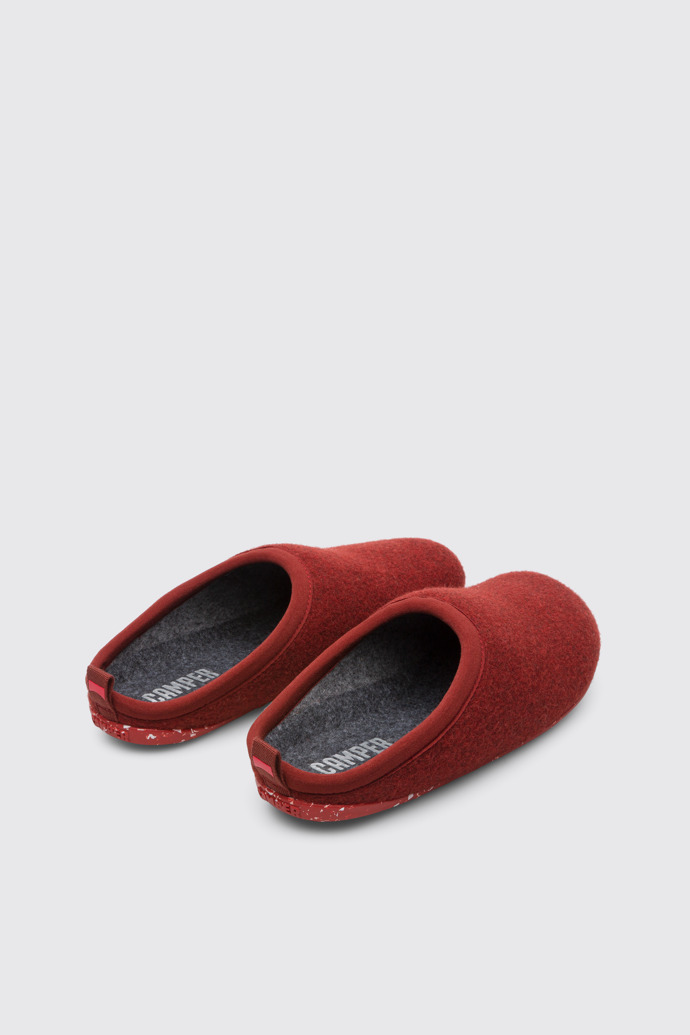 Back view of Wabi Red-brown wool woman's slipper