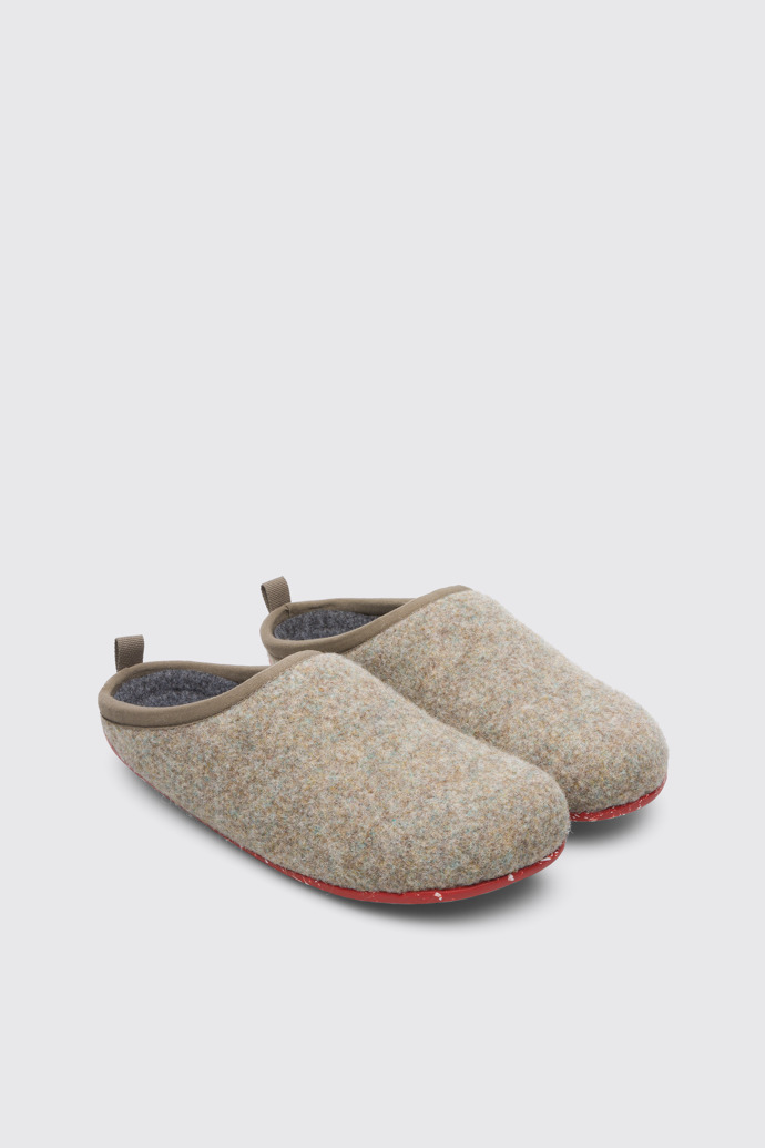 Front view of Wabi Light grey wool woman's slipper