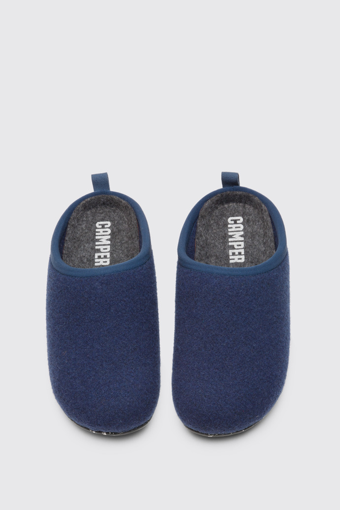 Overhead view of Wabi Blue wool woman's slipper