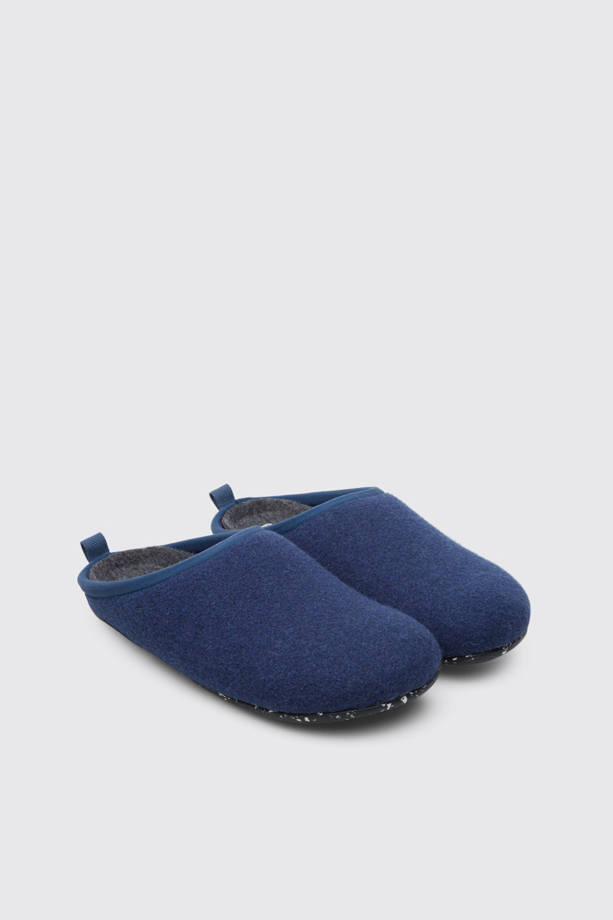 Front view of Wabi Blue wool woman's slipper