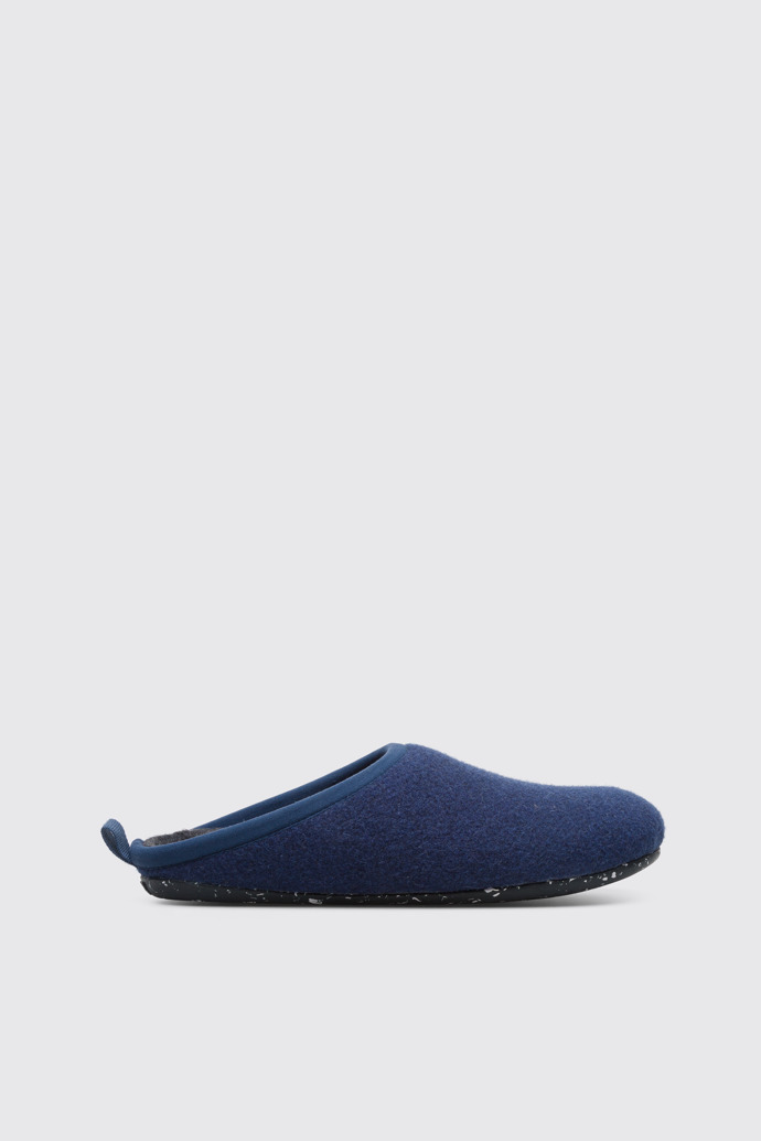 Side view of Wabi Blue wool woman's slipper