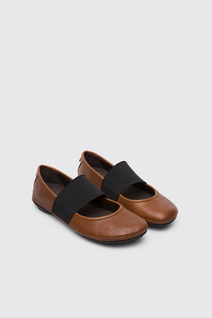 Front view of Right Brown ballerina shoe for women