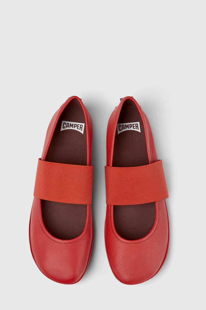 Overhead view of Right Red leather shoes for women