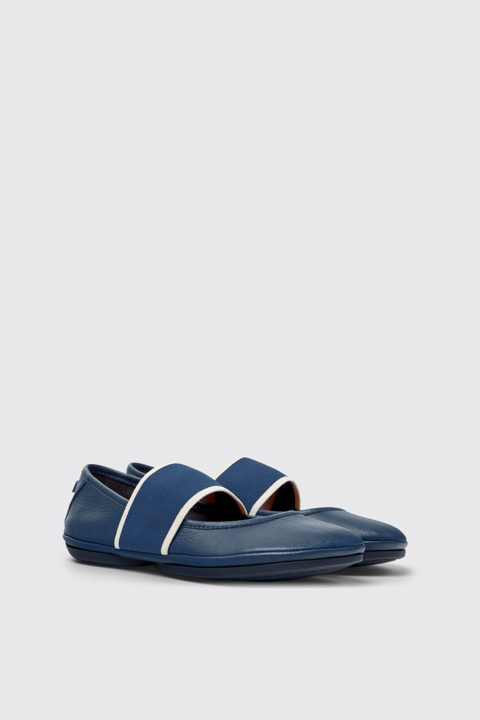 Front view of Right Nina Blue Leather Ballerinas for Women.