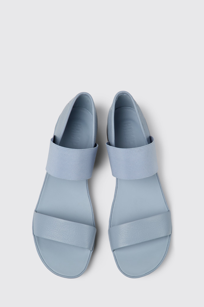 Overhead view of Right Blue leather sandals for women