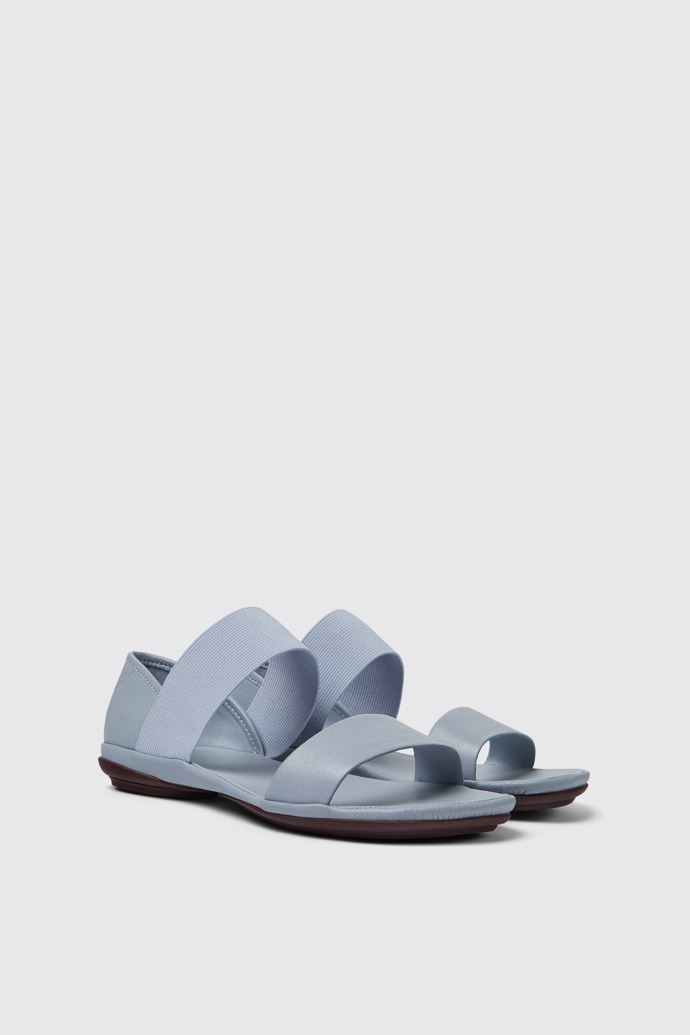 Front view of Right Blue leather sandals for women