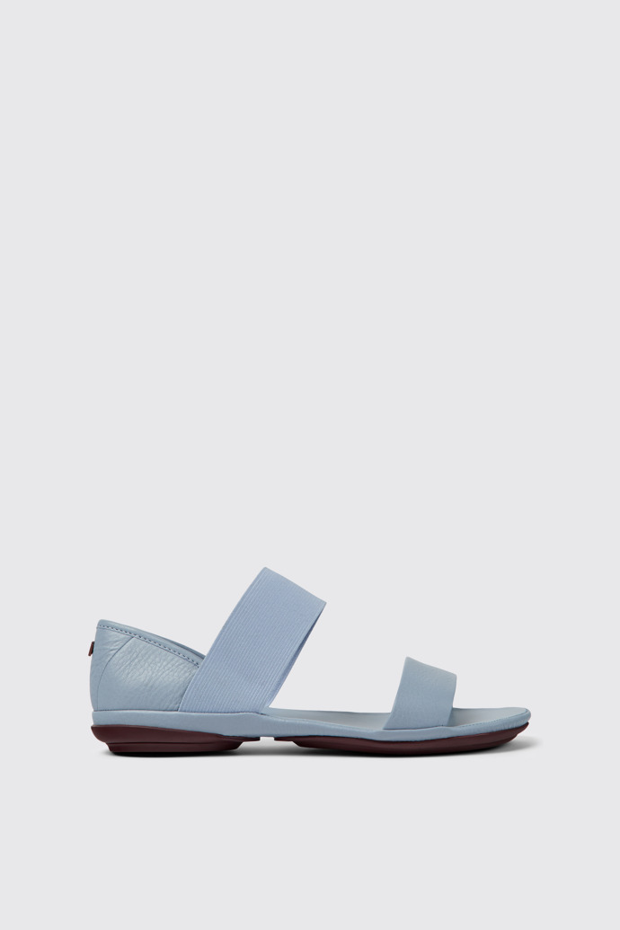 Side view of Right Blue leather sandals for women