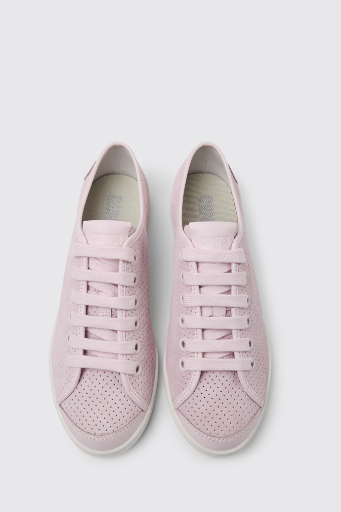 Overhead view of Uno Pink nubuck and leather sneakers for women