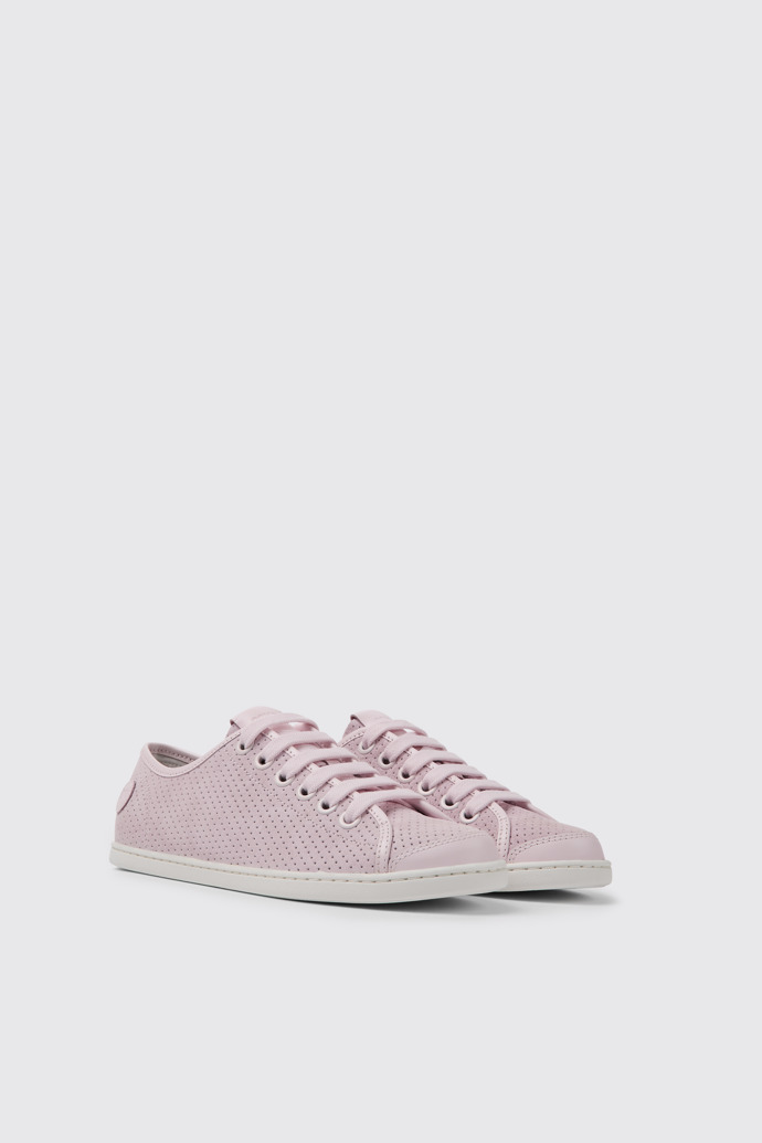 Front view of Uno Pink nubuck and leather sneakers for women