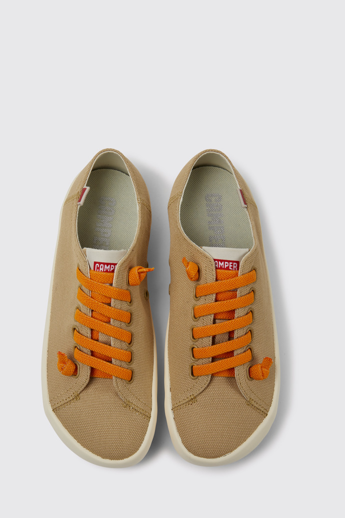 Overhead view of Peu Rambla Beige recycled cotton sneakers for women