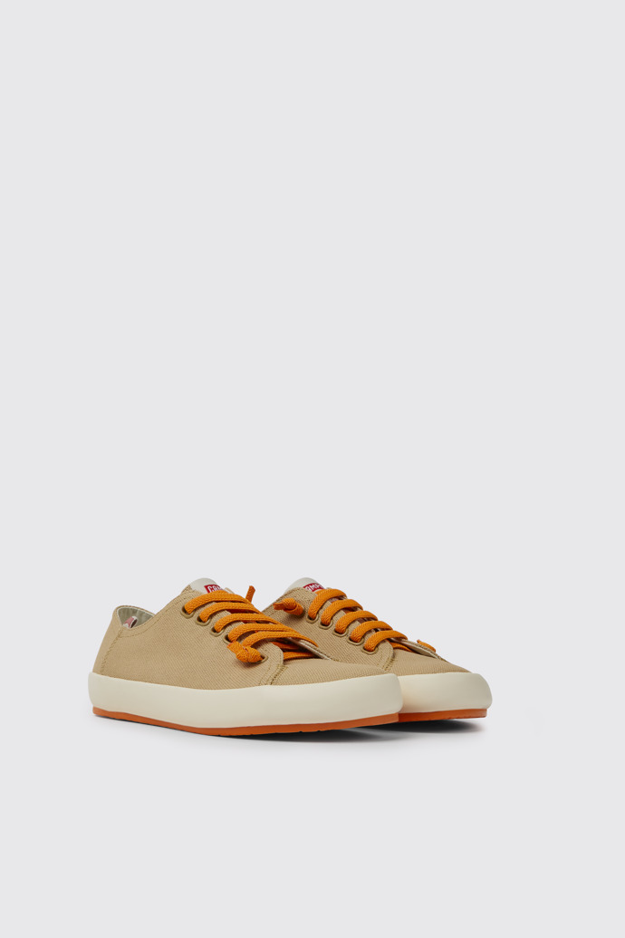 Front view of Peu Rambla Beige recycled cotton sneakers for women