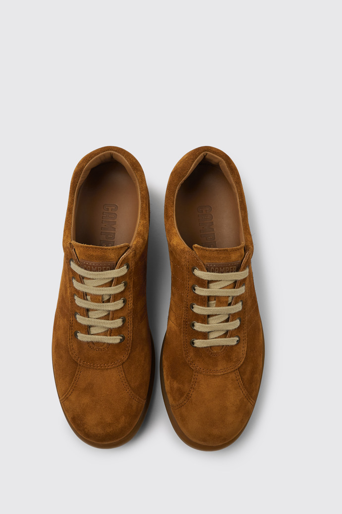 Overhead view of Pelotas Brown nubuck sneakers for women