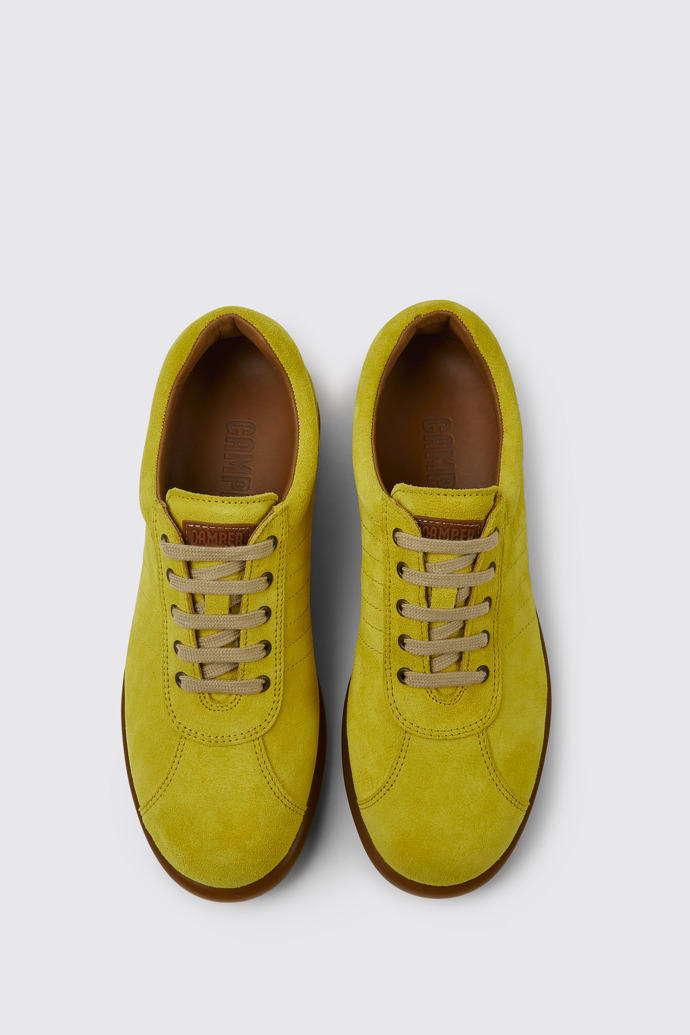Overhead view of Pelotas Yellow nubuck sneakers for women