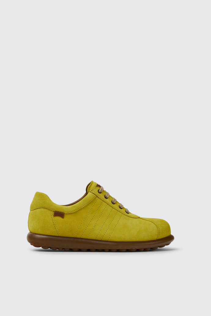Side view of Pelotas Yellow nubuck sneakers for women