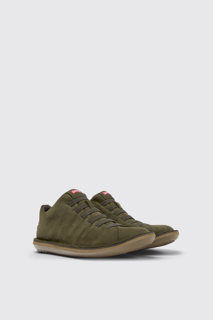 Front view of Beetle Green Nubuck Ankle Boots for Men.