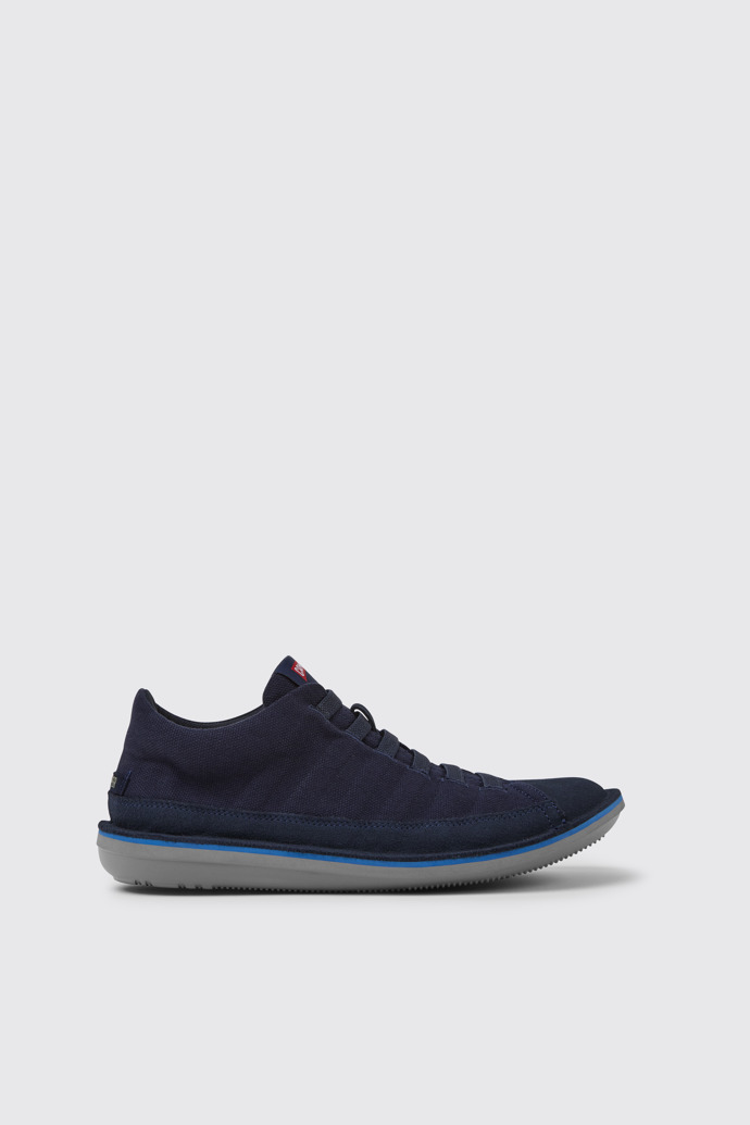 Side view of Beetle Blue nubuck sneakers for men