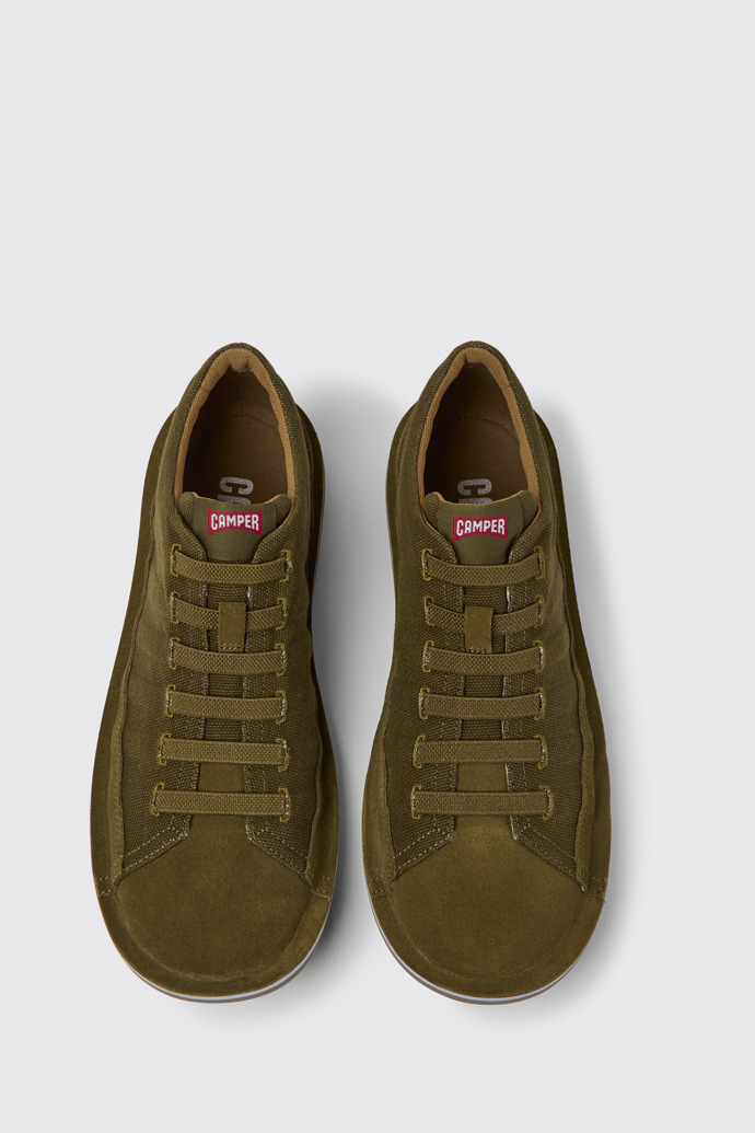 Overhead view of Beetle Green nubuck sneakers for men