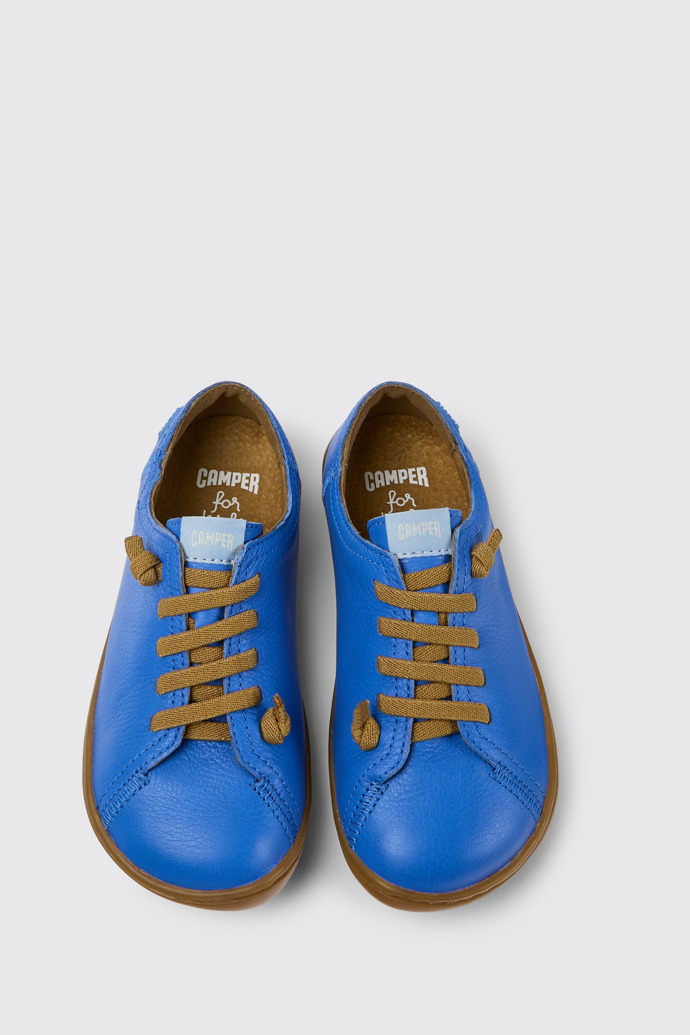 Overhead view of Peu Blue leather shoes for kids