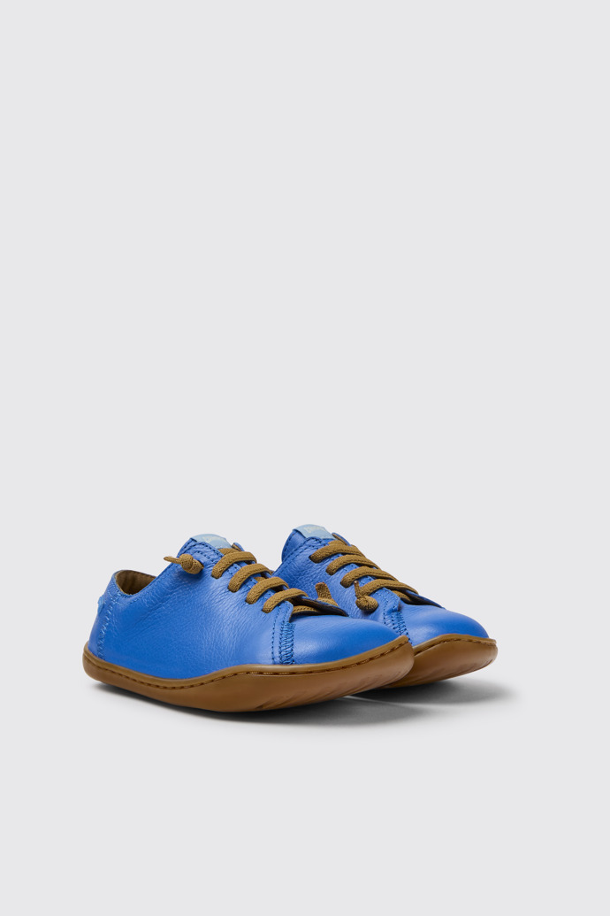 Front view of Peu Blue leather shoes for kids