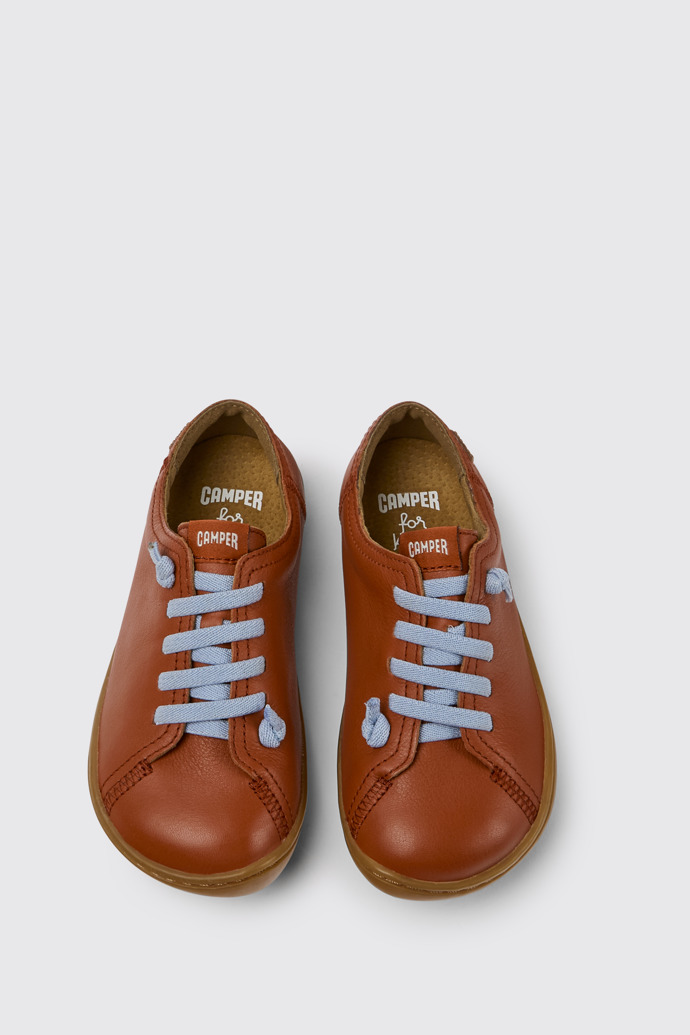 Overhead view of Peu Red leather shoes for kids
