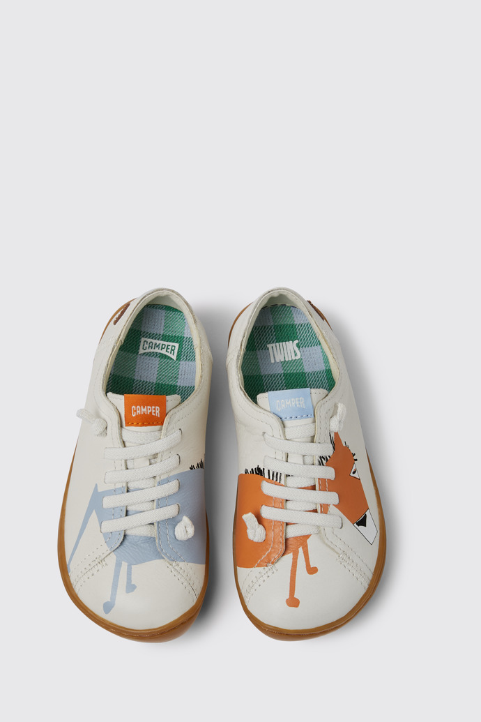 Overhead view of Twins White printed leather shoes for kids