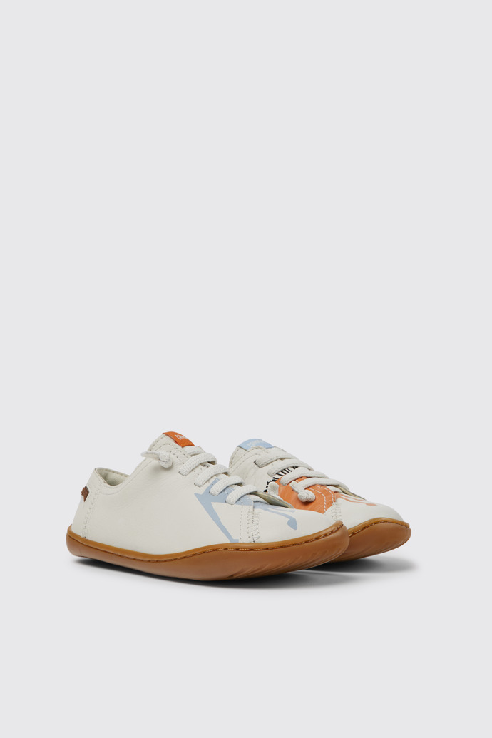 Front view of Twins White printed leather shoes for kids