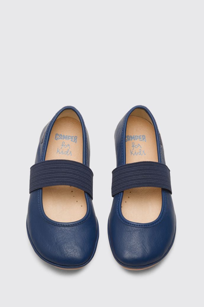 Overhead view of Right Blue ballerina shoe for girls