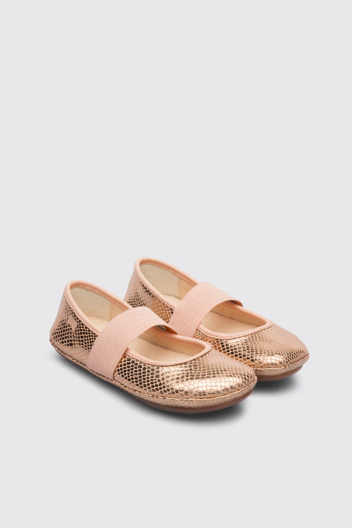 Front view of Right Metallic pink ballerina shoe for girls