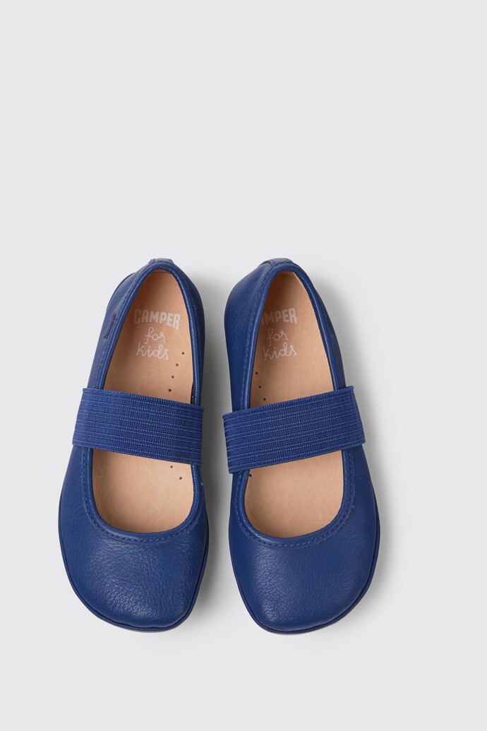 Overhead view of Right Blue leather ballerinas for girls