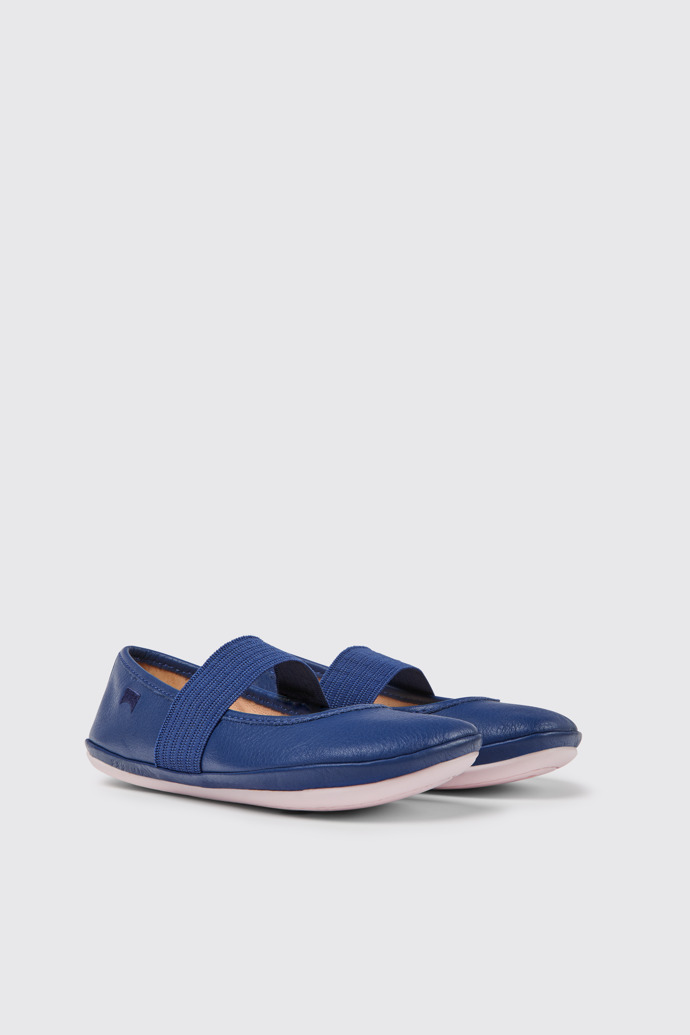 Front view of Right Blue leather ballerinas for girls
