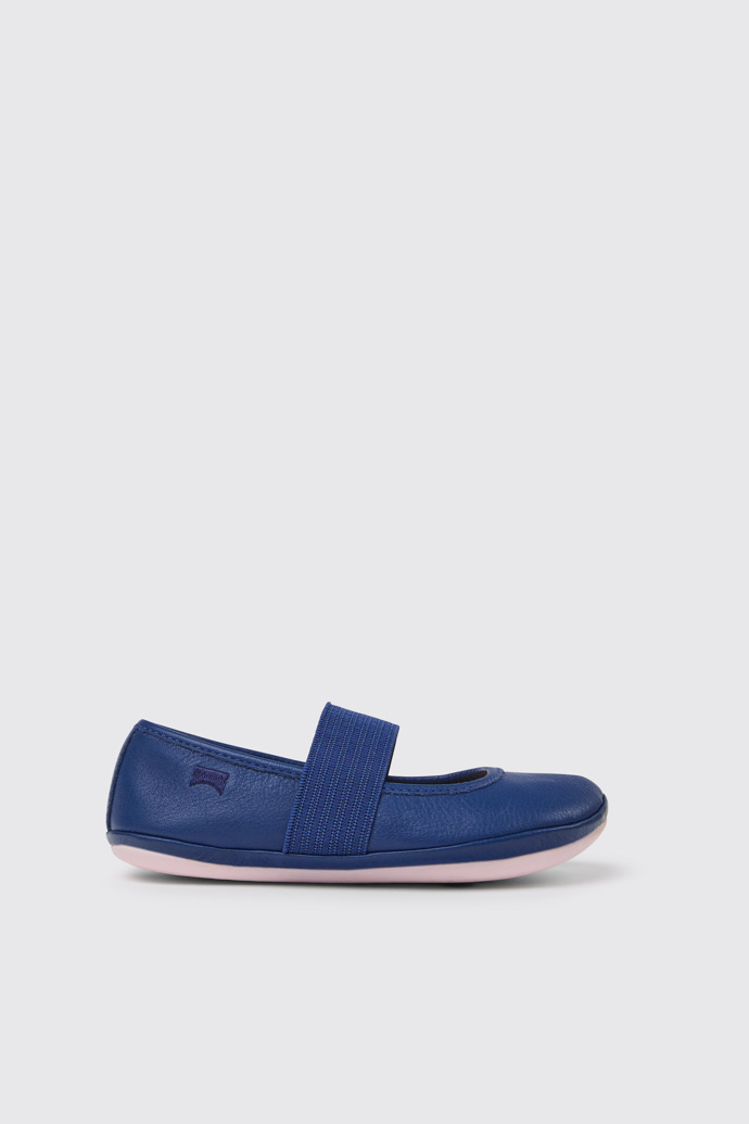 Side view of Right Blue leather ballerinas for girls