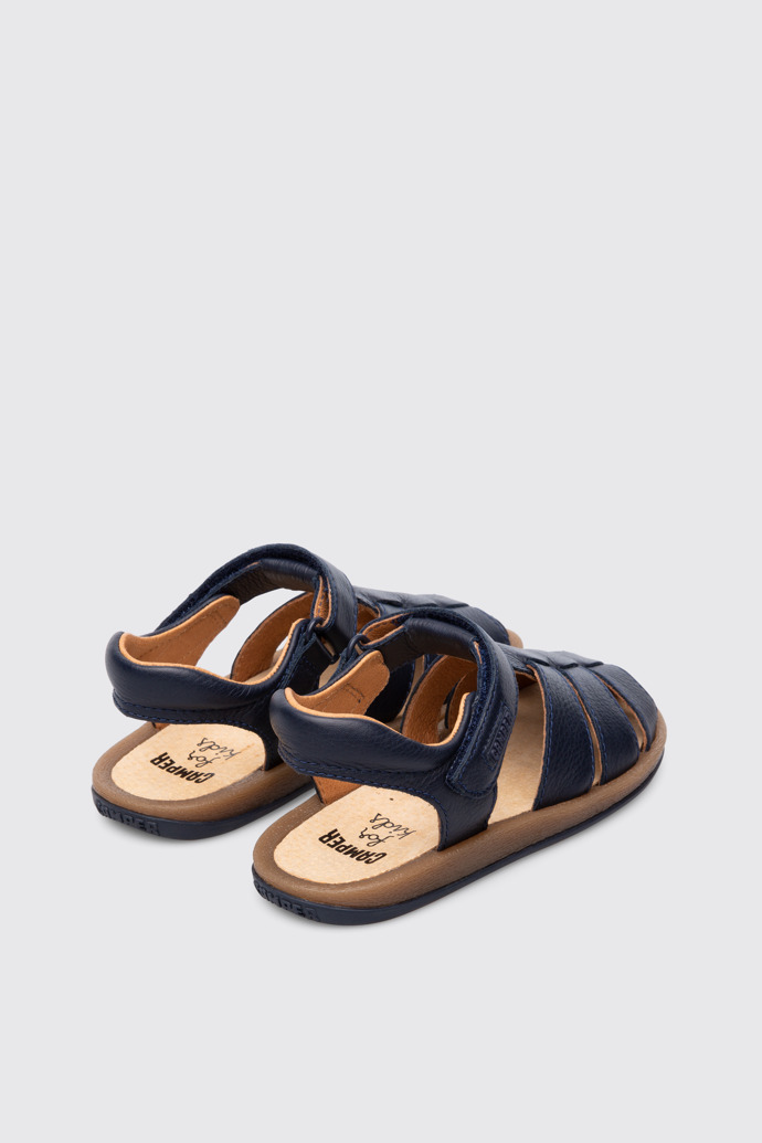 Back view of Bicho Closed navy T-strap sandal for kids