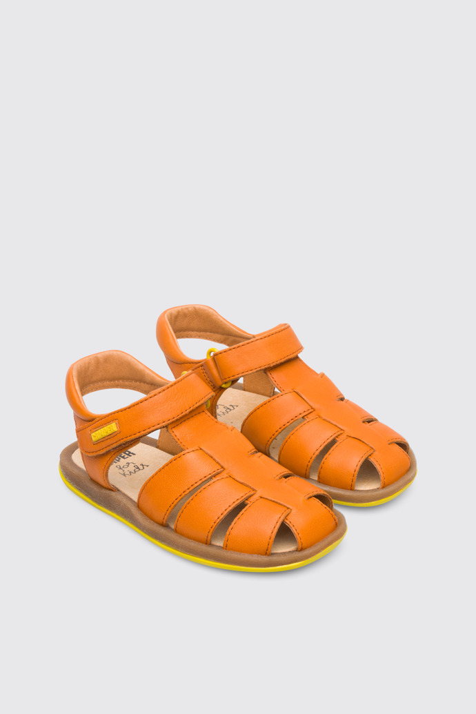 Front view of Bicho Closed dark orange T-strap sandal for kids